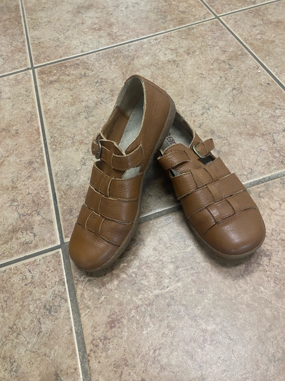 Born Tan Leather Woven Mary Jane Flats